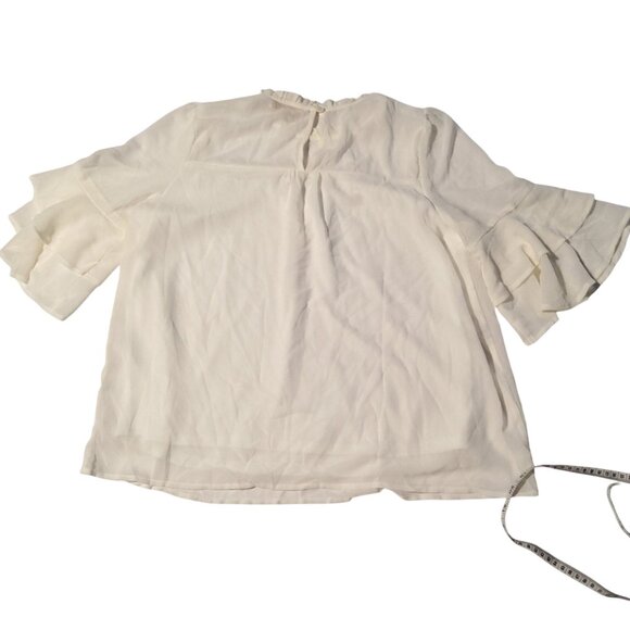 Monteau Los Angeles Womens XL Ivory Ruffle Sleeve Blouse Keyhole back closure - Picture 9 of 11